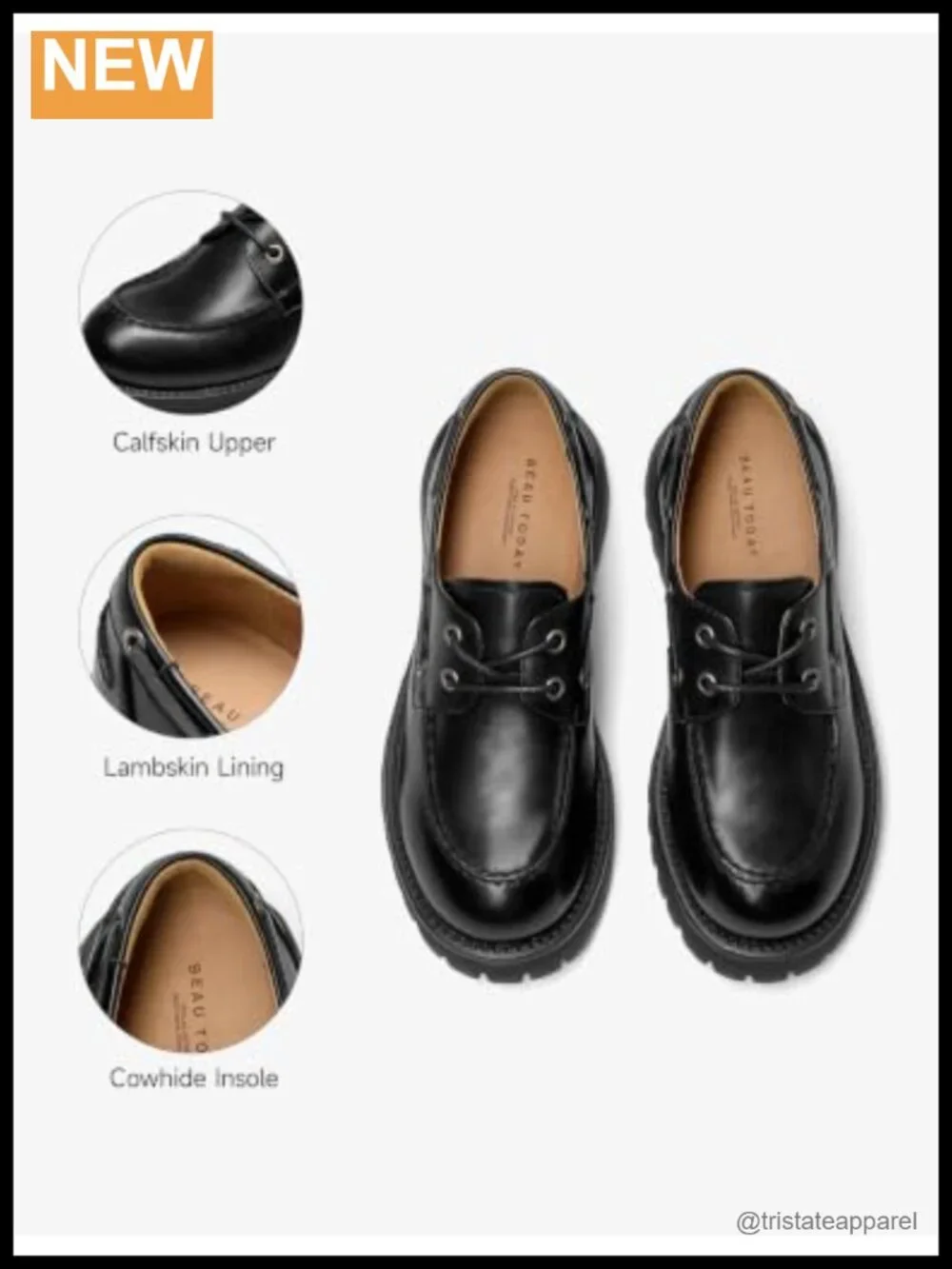 Genuine Leather Platform Oxfords Wingtip Chunky Lug Sole Lace Up Business Casual